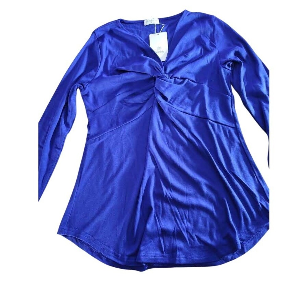 Bulotus Womens Blue Long Sleeve V Neck Twist Front Tunic Top M